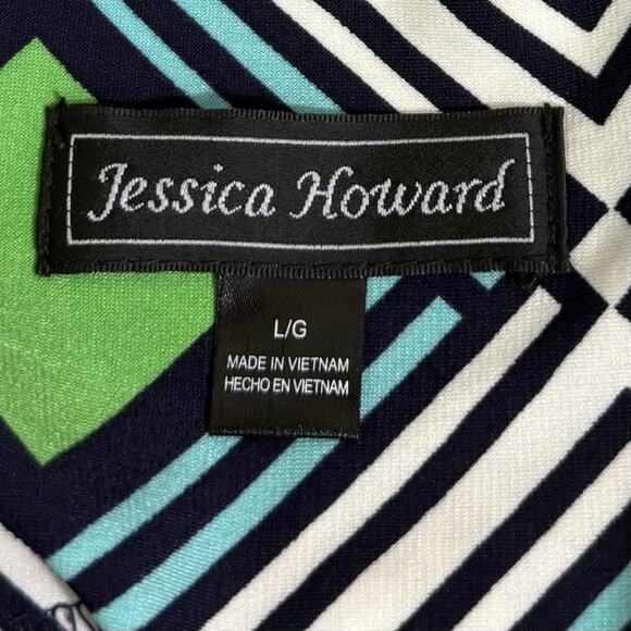 Jessica Howard Dress Womens Large Multicolor Retro Diamond Striped Casual Career - Picture 5 of 8